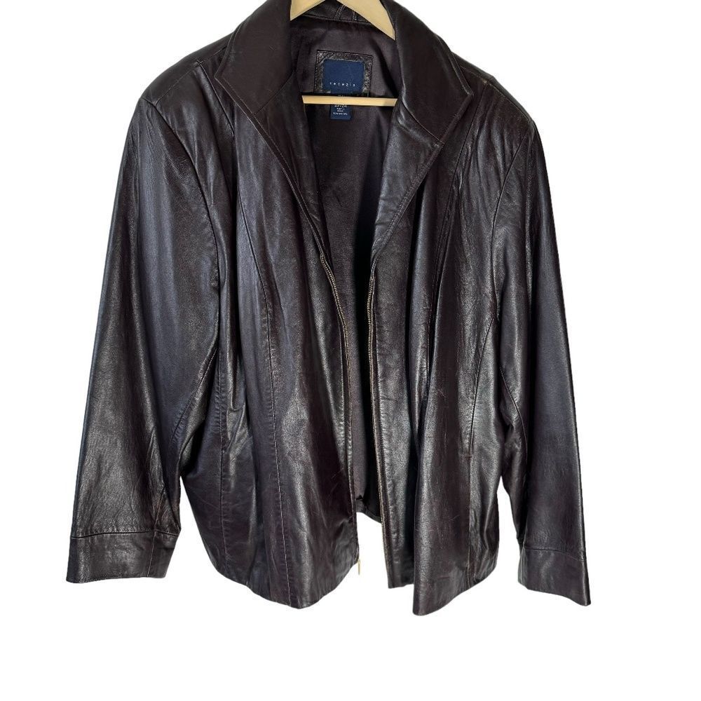 Venezia Brown Zip Front‎ Leather Jacket Sz 22/24